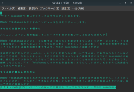 テキストウェブブラウザ w3mで表示したところ